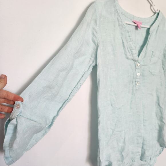 Lilly Pulitzer Linen Tunic Top XS Light Blue Beach Minimalist Retro Coastal - Picture 6 of 8